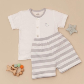 [6-9M] Nous cài thẳng cộc kẻ trắng ghi