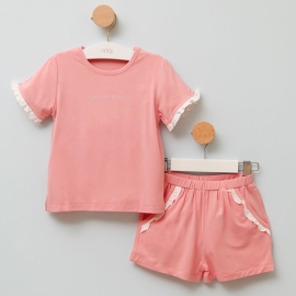 Bộ cộc tay bé gái hồng trắng