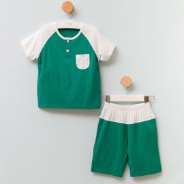 Nous kids bé trai cộc trắng xanh lá