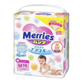 Tã quần cộng miếng Merries size M 58+6 (6-11kg)