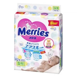 Bỉm dán cộng miếng Merries size S 82+6 (4-8kg)