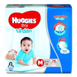Bỉm tã dán Huggies Dry size M - 76 miếng (6-11kg)