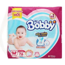 Tã dán Bobby Siêu Thấm Khô Khoáng size M - 76 miếng (6-10kg)
