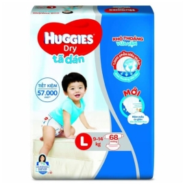 Bỉm tã dán Huggies Dry size L - 68 miếng (9 - 14kg)